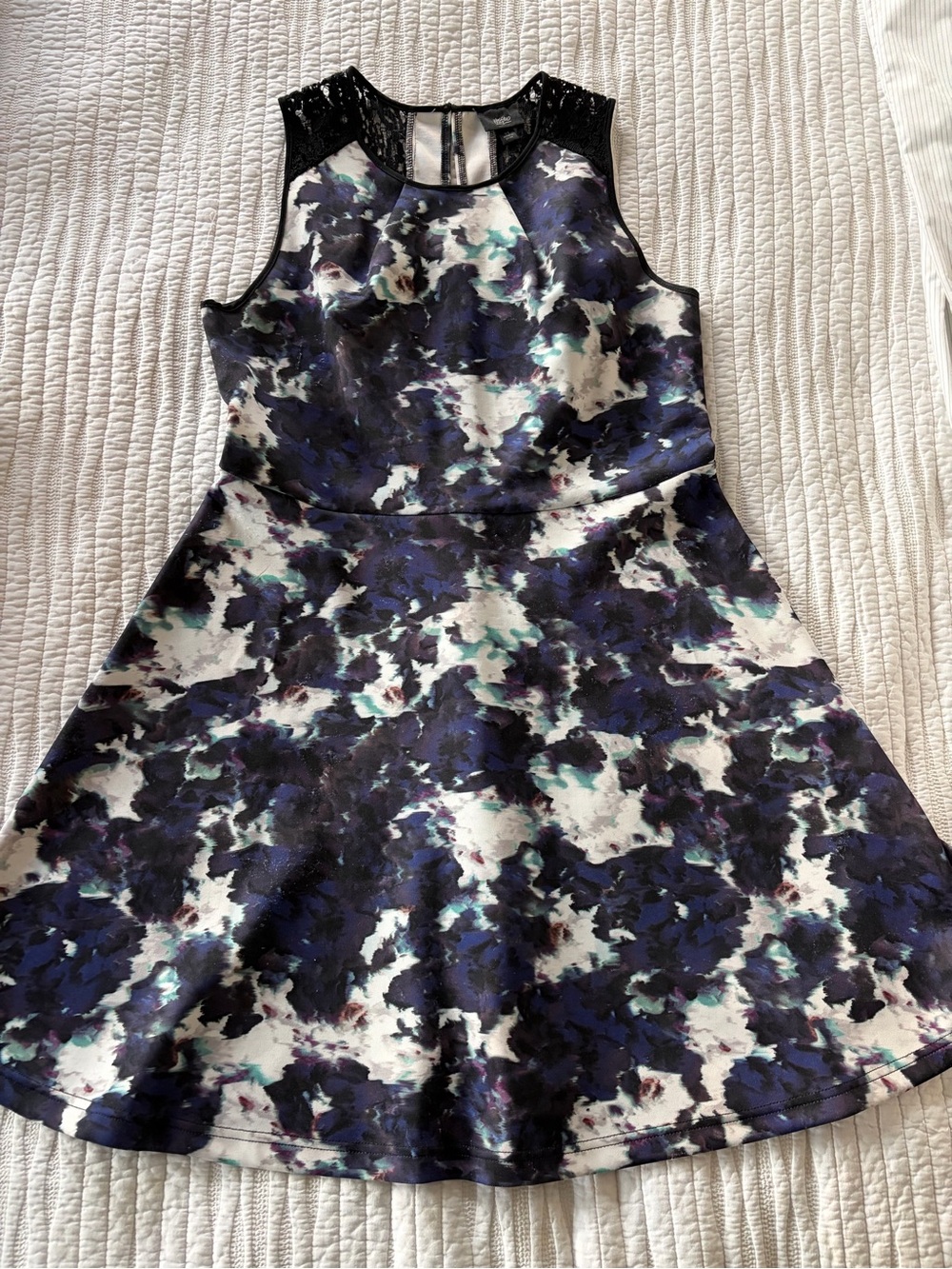 Mossimo Supply Co. Navy, White and Teal Floral Fit & Flare Mini Dress
